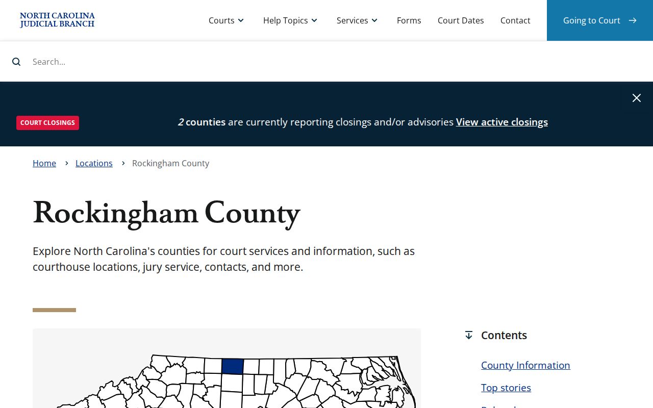 North Carolina Judicial Branch Rockingham County court information page